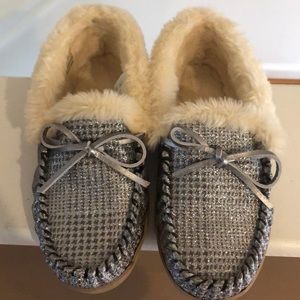 J Crew fleece glitter slippers